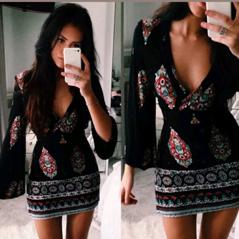 Black Exotic Mini Cocktail Dress - Thumbnail 5