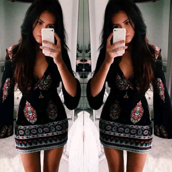 Black Exotic Mini Cocktail Dress - Thumbnail 7