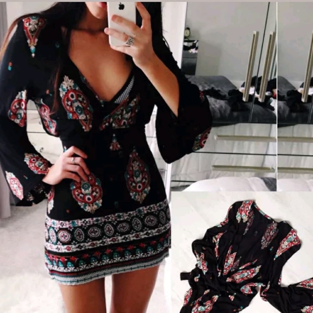 Black Exotic Mini Cocktail Dress - Thumbnail 2