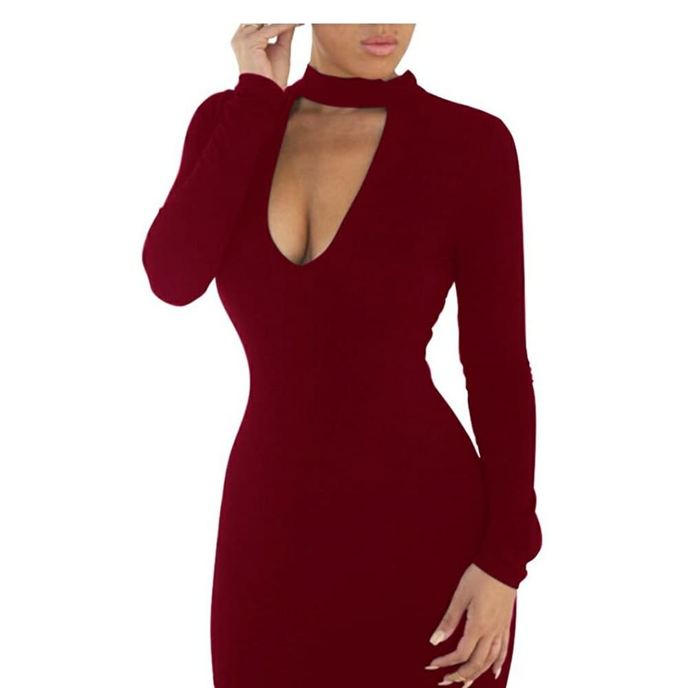 Red Sexy Beauty V-Neck Dress - Thumbnail 2