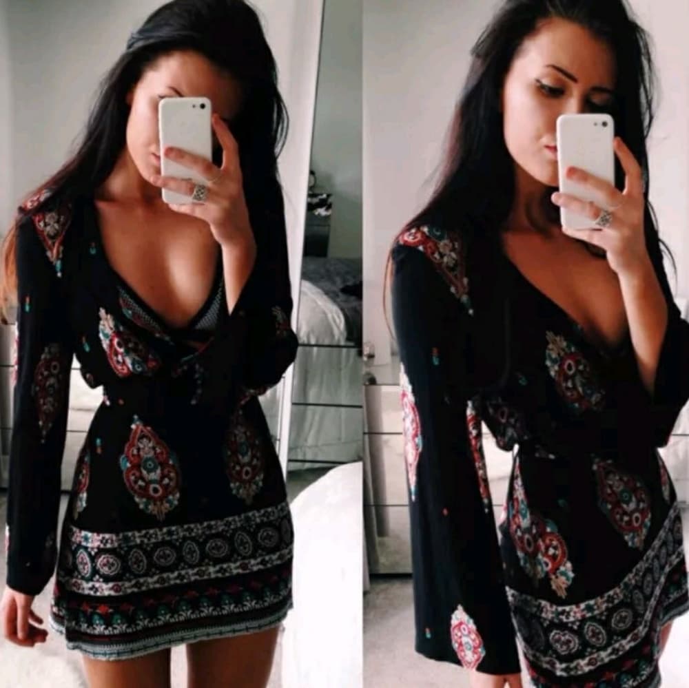 Black Exotic Mini Cocktail Dress - Thumbnail 3