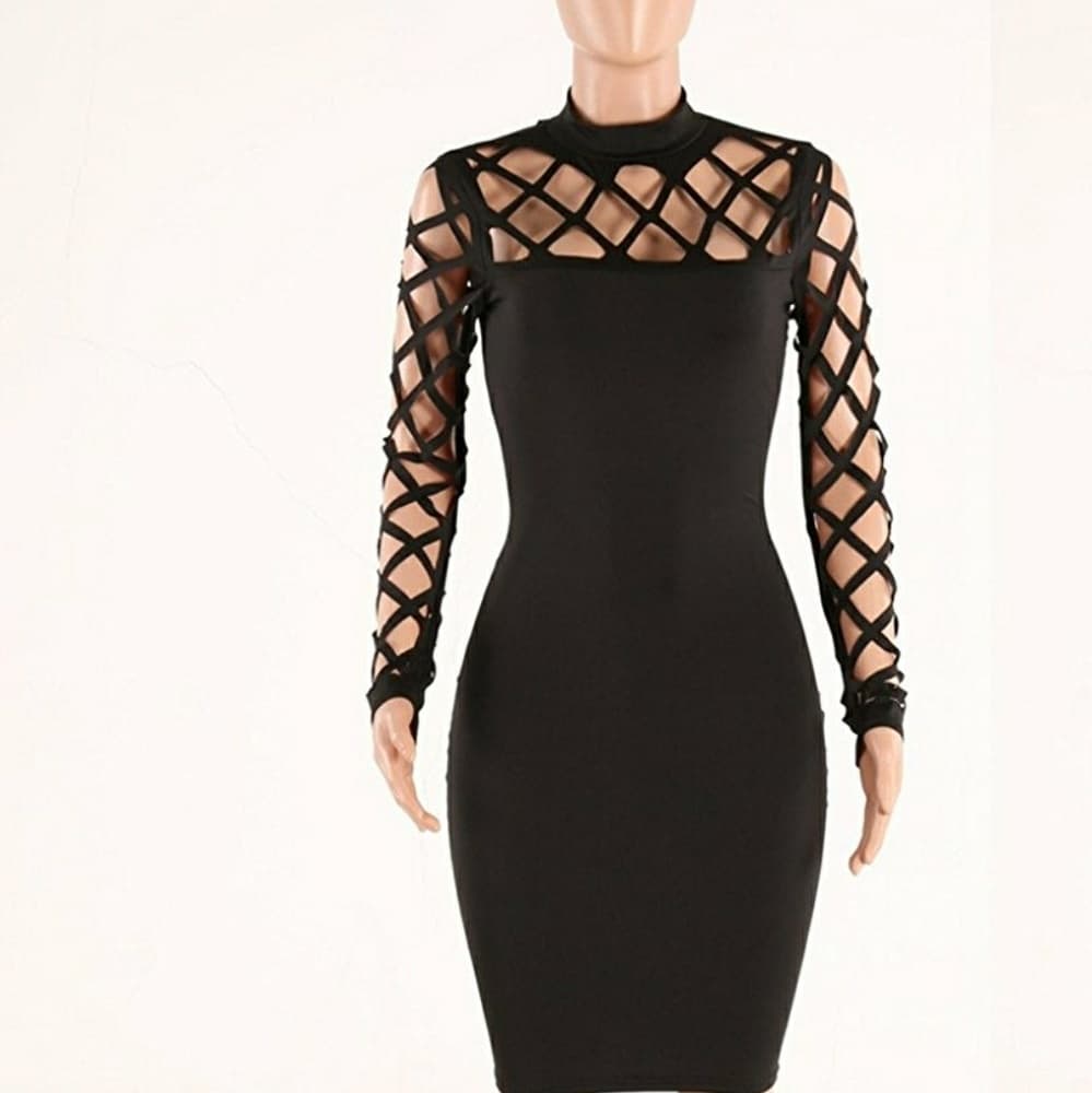 Beautiful Long Sleeve Hollow Out Dress - Thumbnail 2