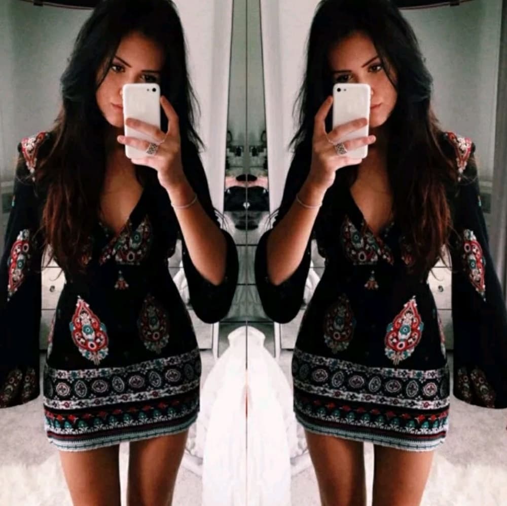 Black Exotic Mini Cocktail Dress - Thumbnail 6