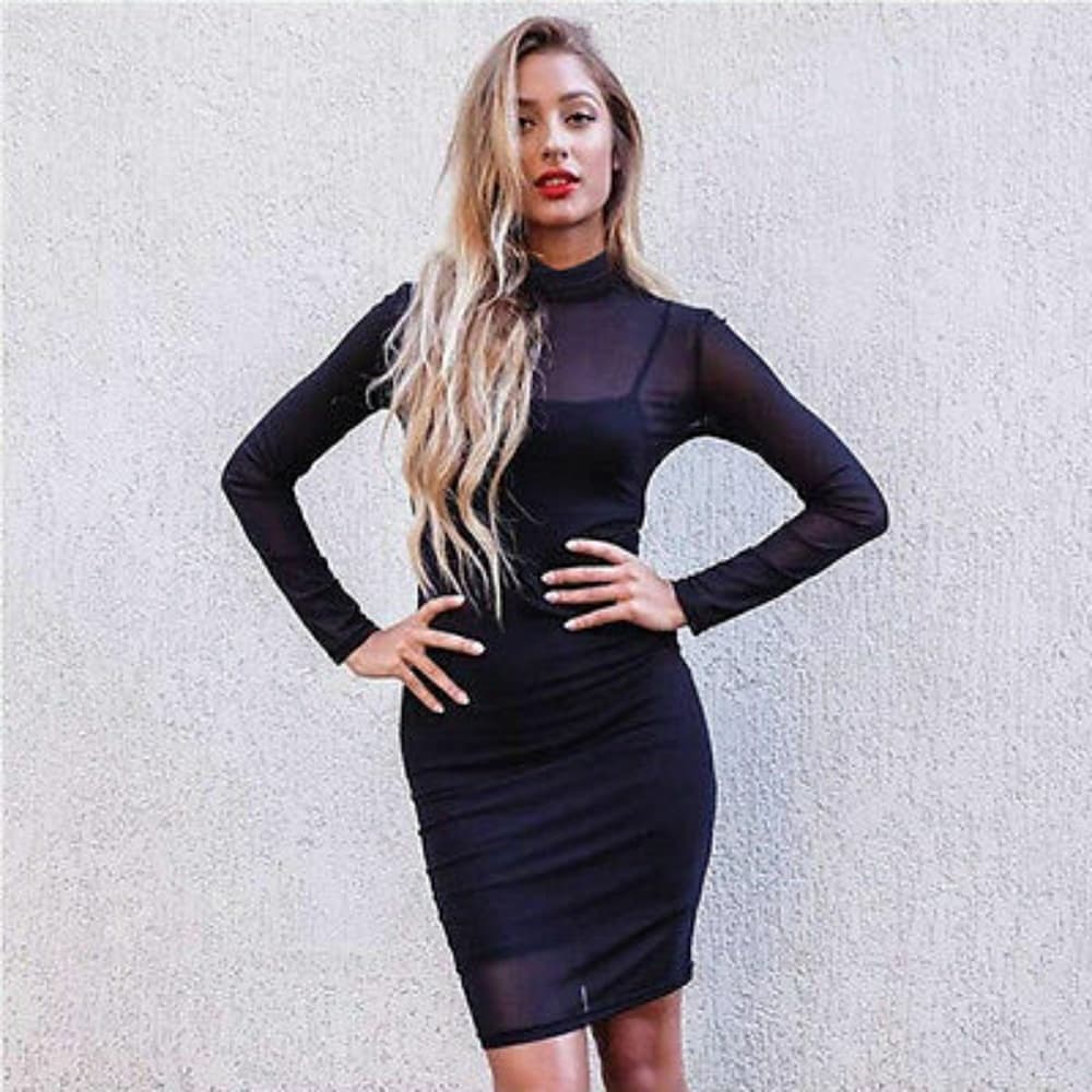 Black Sexy Lace Bodycon Dress - Thumbnail 5