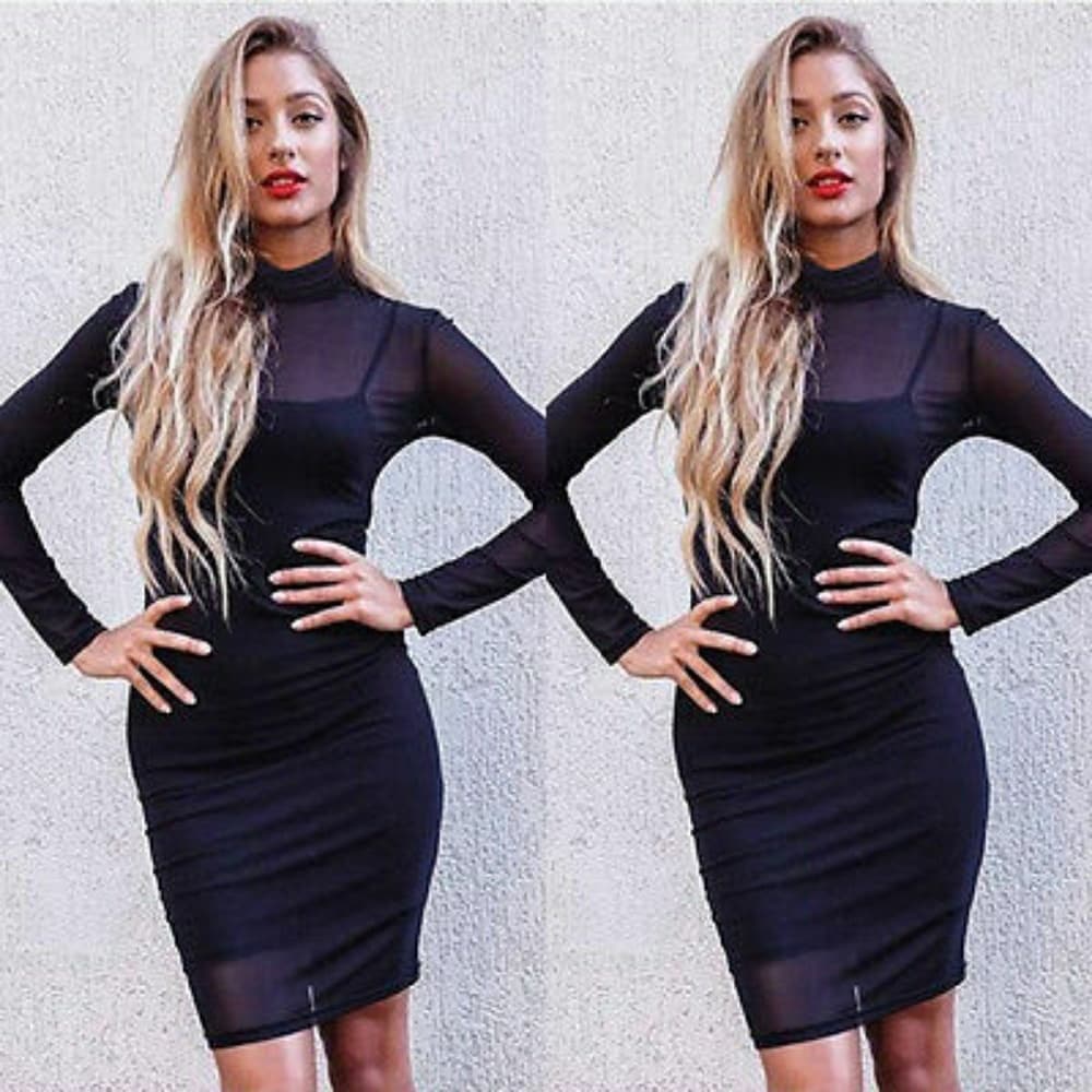 Black Sexy Lace Bodycon Dress - Thumbnail 4