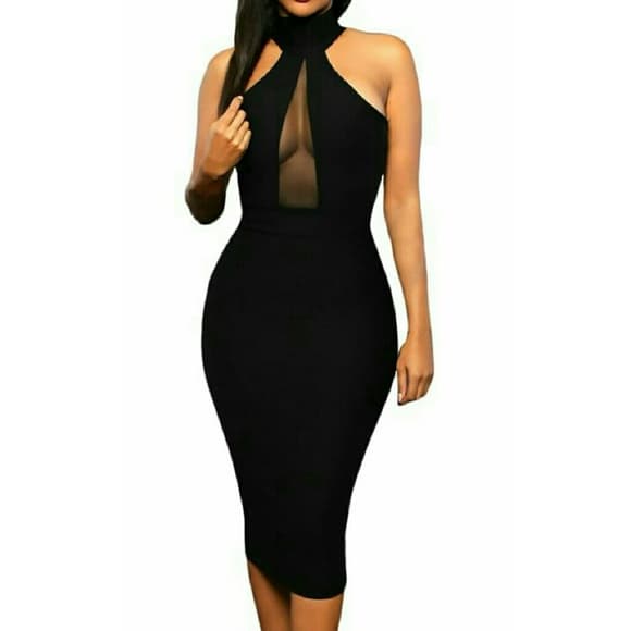 Blk Sexy Womens Mock Neck Sheer Peep Hole Dress!! - Thumbnail 4