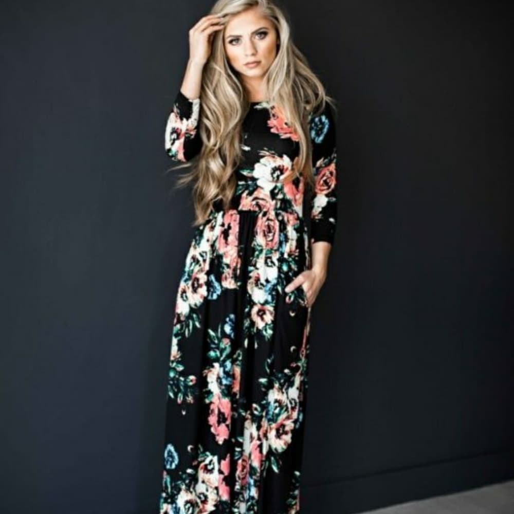 Floral Beauty Boho Long Sleeve Dress - Thumbnail 4