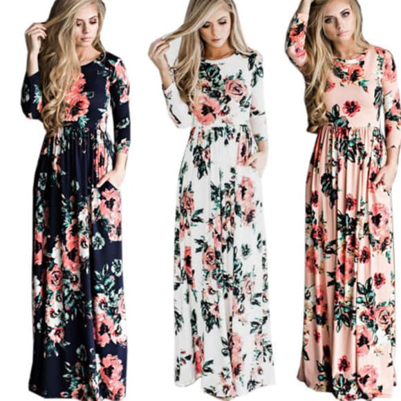 Floral Beauty Boho Long Sleeve Dress - Thumbnail 9