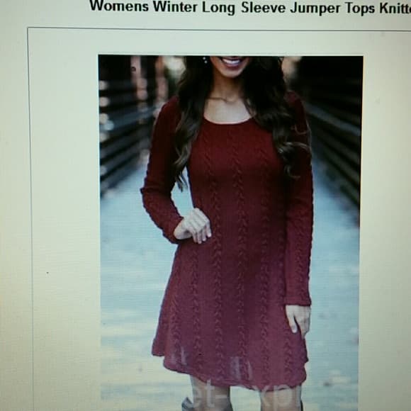 Women's winter Long Sleeve Sweater Mini Dress - Thumbnail 3