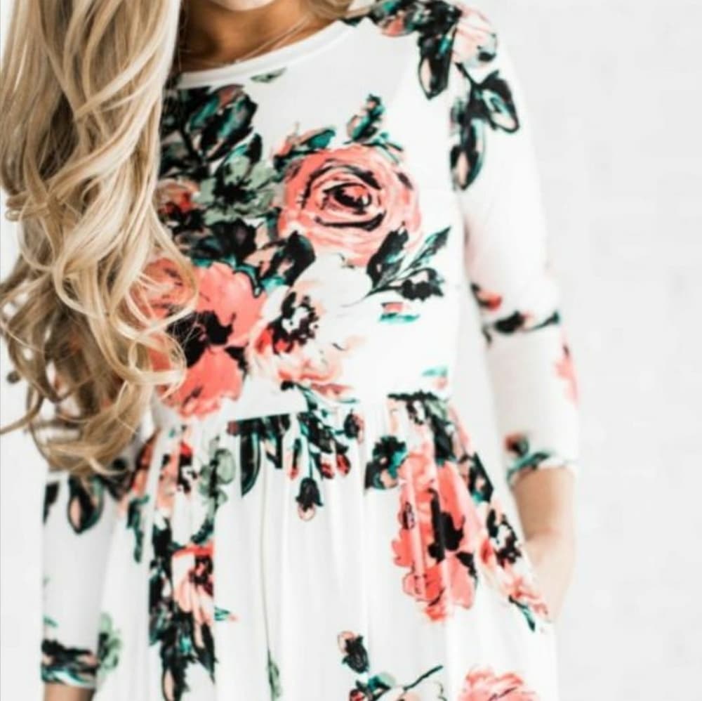 Floral Beauty Boho Long Sleeve Dress - Thumbnail 2
