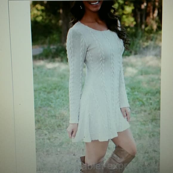 Women's winter Long Sleeve Sweater Mini Dress - Thumbnail 2