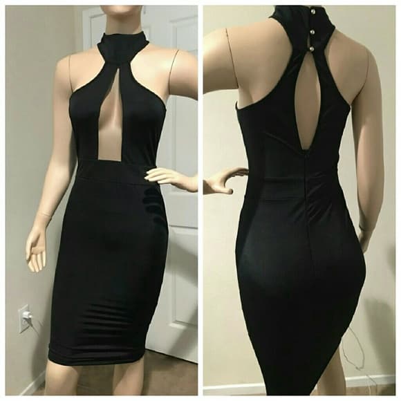 Blk Sexy Womens Mock Neck Sheer Peep Hole Dress!! - Thumbnail 2