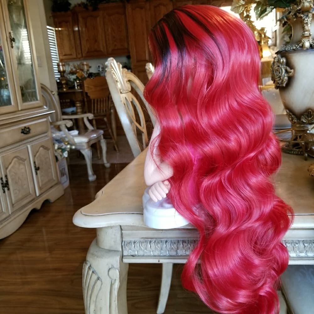 Ombre Black Red Wig - Thumbnail 6