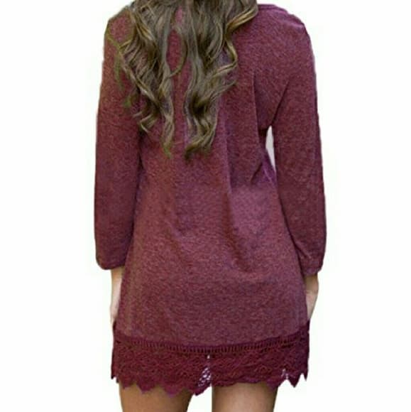 Long Sleeve A-line Lace Stitching Trim Casual Dres