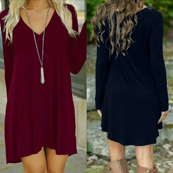Women Casual Long Sleeve Evening Cocktail Mini Dre - Thumbnail 4