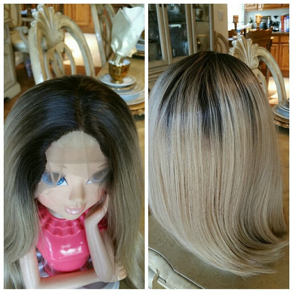 Ombre Blonde Human Hair Blend Lacefront Wig 12-14 - Thumbnail 2