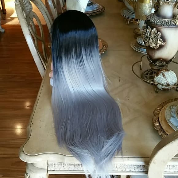 Ombre Black Gray Straight Lace Front Wig 24-28 inc - Thumbnail 5