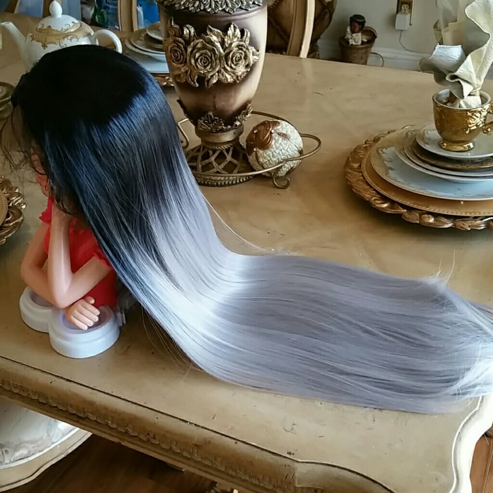Ombre Black Gray Straight Lace Front Wig 24-28 inc