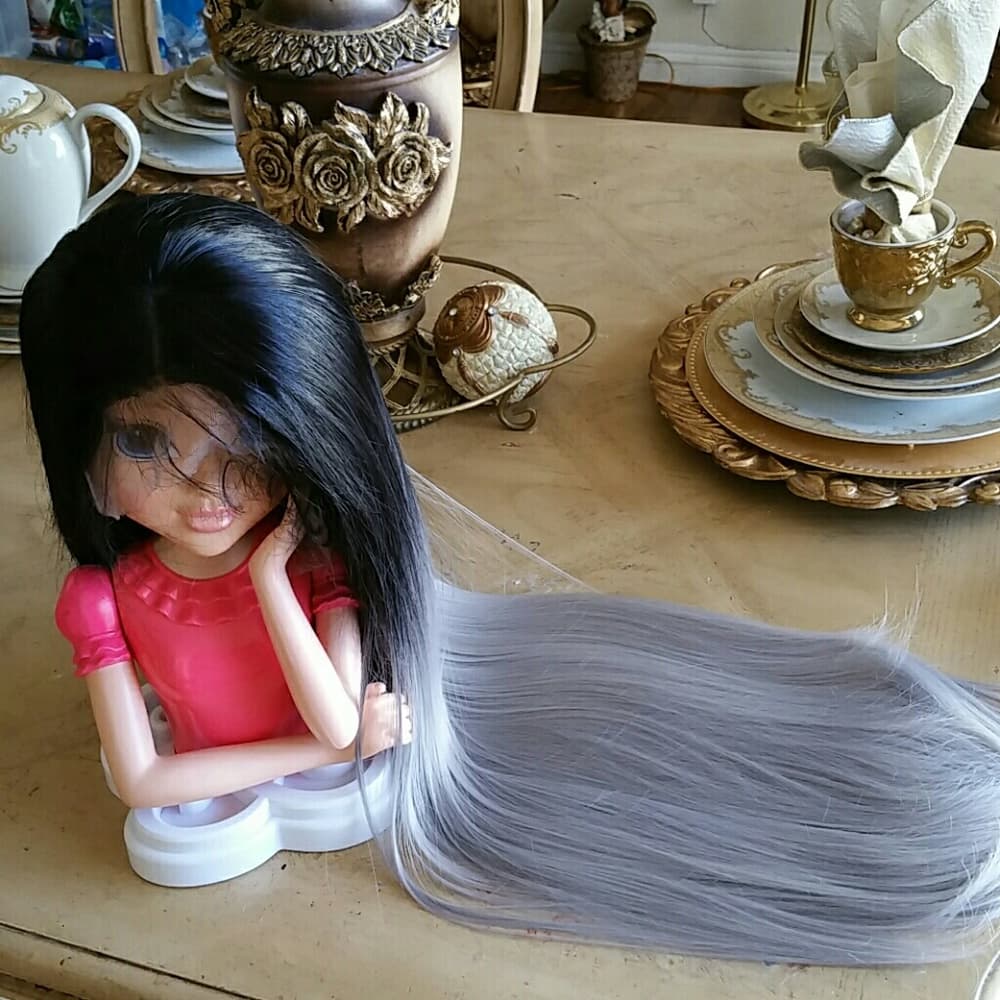 Ombre Black Gray Straight Lace Front Wig 24-28 inc - Thumbnail 2