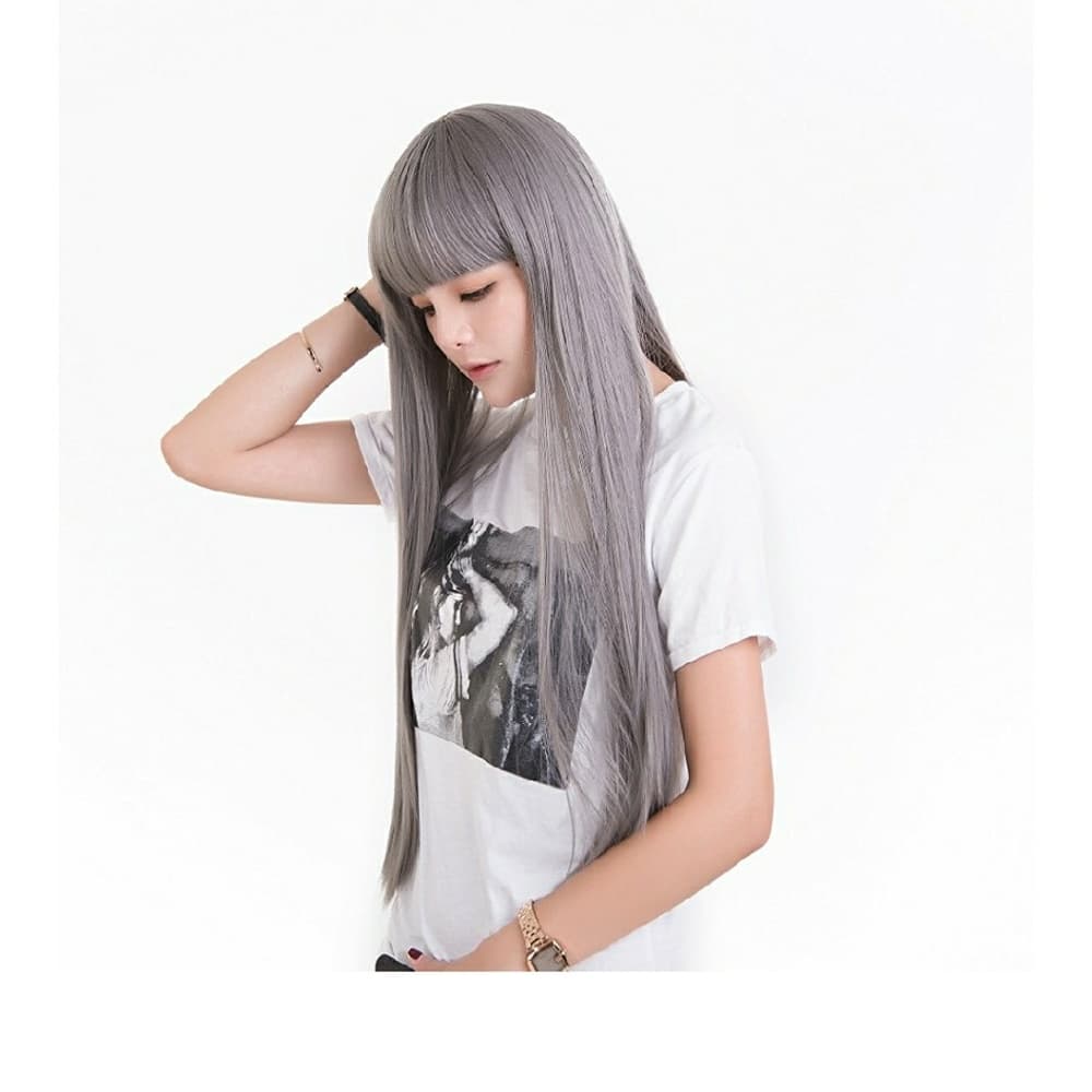 Gray Beauty Wig with bangs - Thumbnail 7