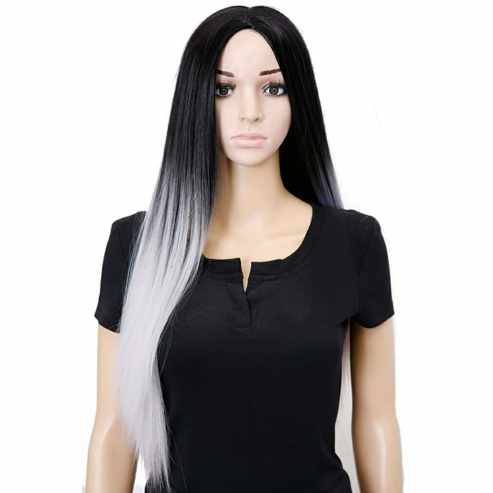 Ombre Black Gray Wig 28 inches - Thumbnail 5