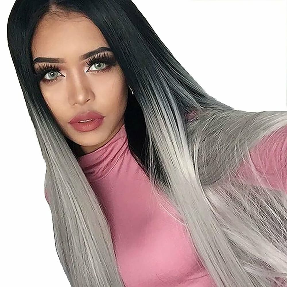 Ombre Black Gray Wig 28 inches - Thumbnail 7