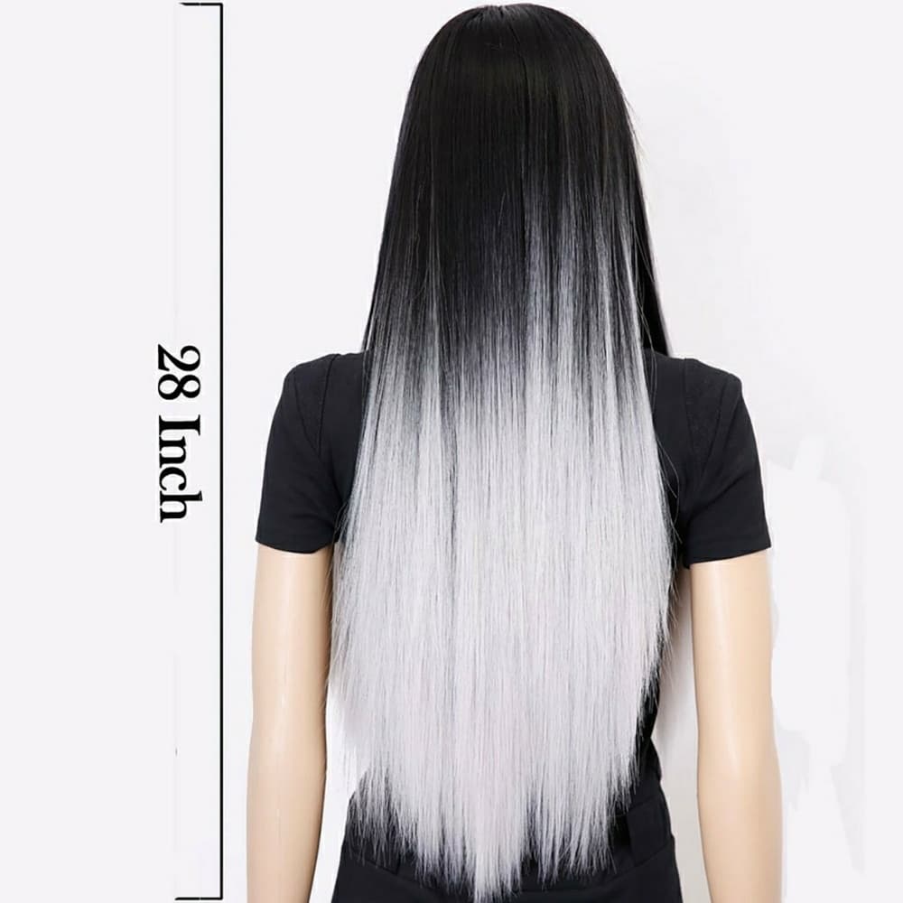 Ombre Black Gray Wig 28 inches - Thumbnail 3