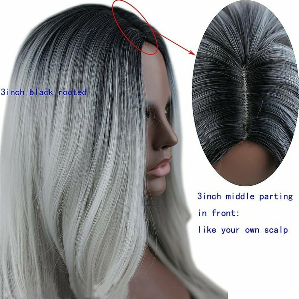 Ombre Black Gray Wavy Wig - Thumbnail 5