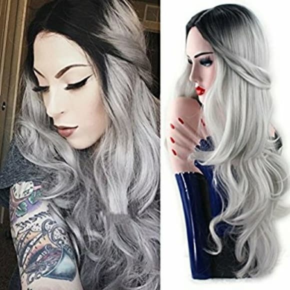 Ombre Black Gray Wavy Wig - Thumbnail 8