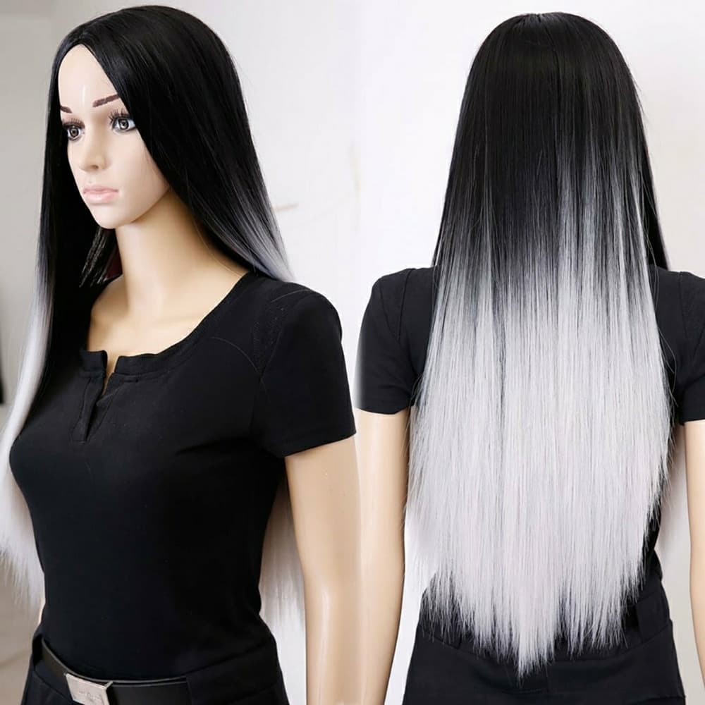 Ombre Black Gray Wig 28 inches - Thumbnail 6