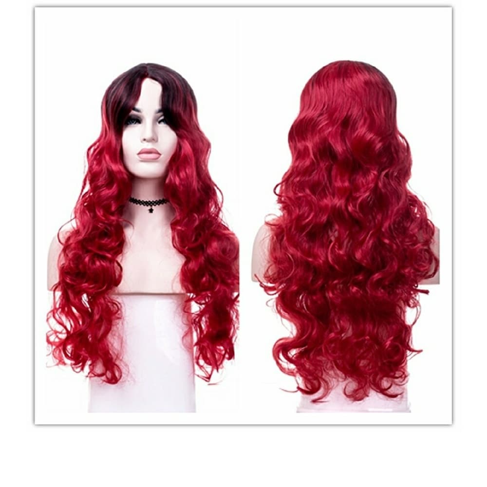Black Red Ombre Curly Wave Wig - Thumbnail 5
