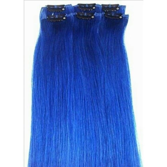 Blue Human Hair Clip-In-Extension 6pcs 20 inches!