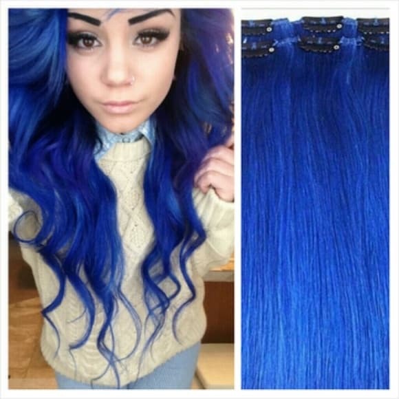 Blue Human Hair Clip-In-Extension 6pcs 20 inches! - Thumbnail 2
