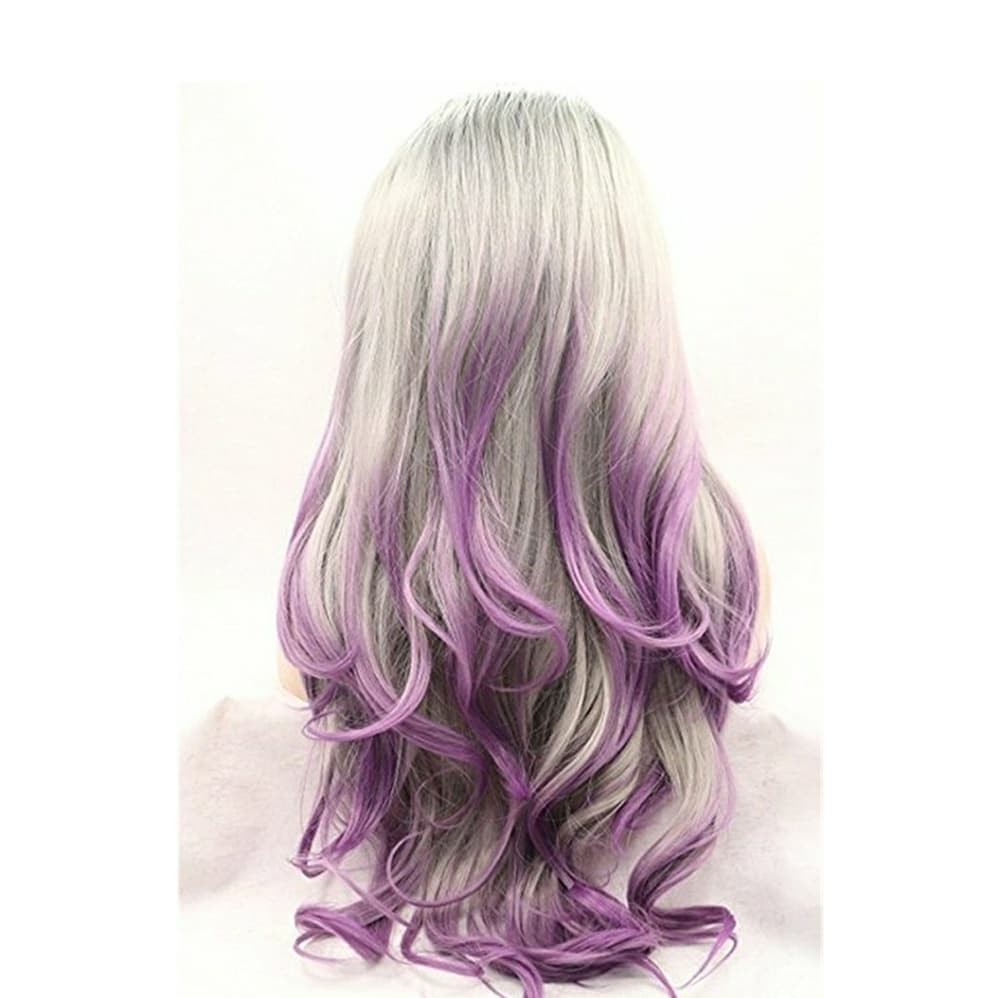 Ombre Black Gray Purple Beauty Lacefront Wig 22-26 - Thumbnail 2