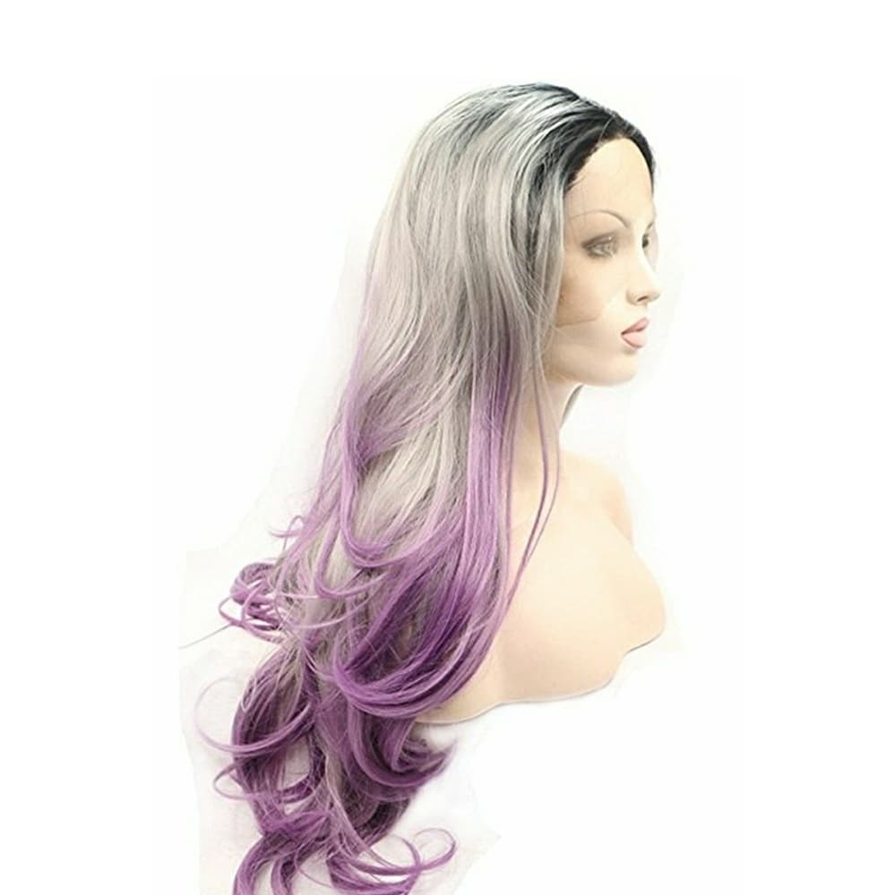 Ombre Black Gray Purple Beauty Lacefront Wig 22-26 - Thumbnail 3