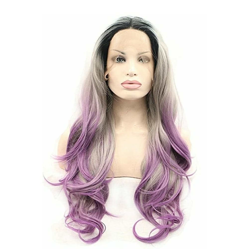 Ombre Black Gray Purple Beauty Lacefront Wig 22-26 - Thumbnail 6