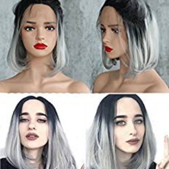 Black Gray Ombre Lace Front Wig - Thumbnail 7