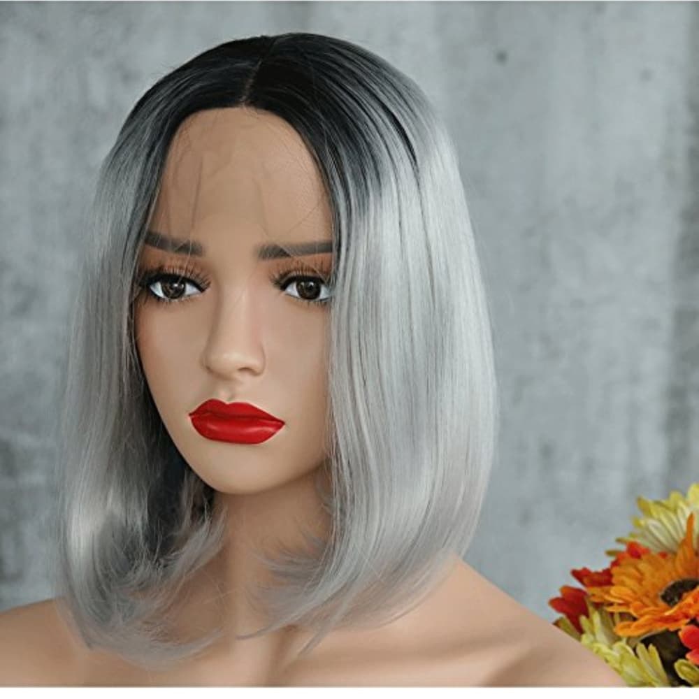 Black Gray Ombre Lace Front Wig - Thumbnail 4
