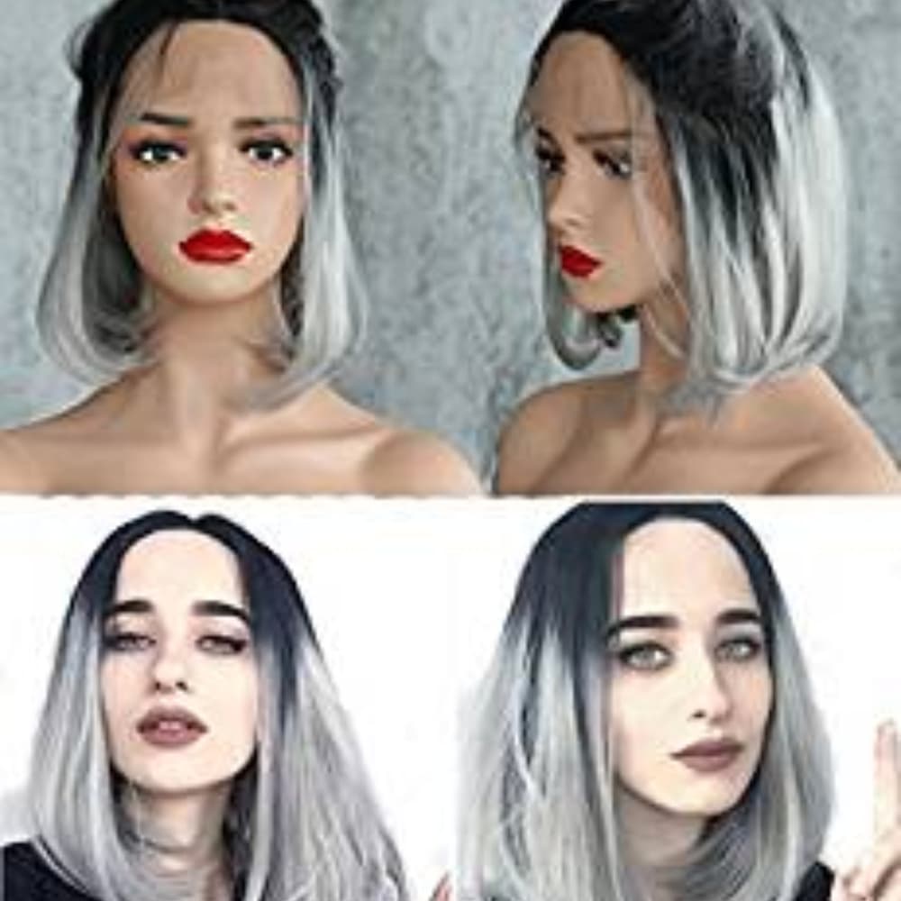 Black Gray Ombre Lace Front Wig - Thumbnail 6