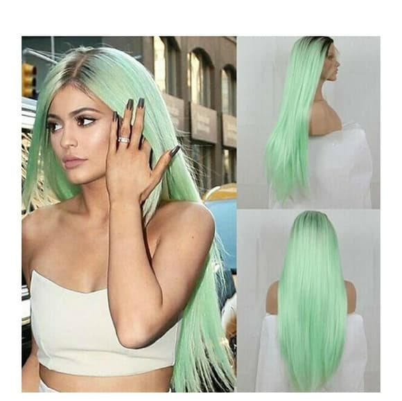 Ombre Mint Green LaceFront Wig 22-24inches - Thumbnail 3