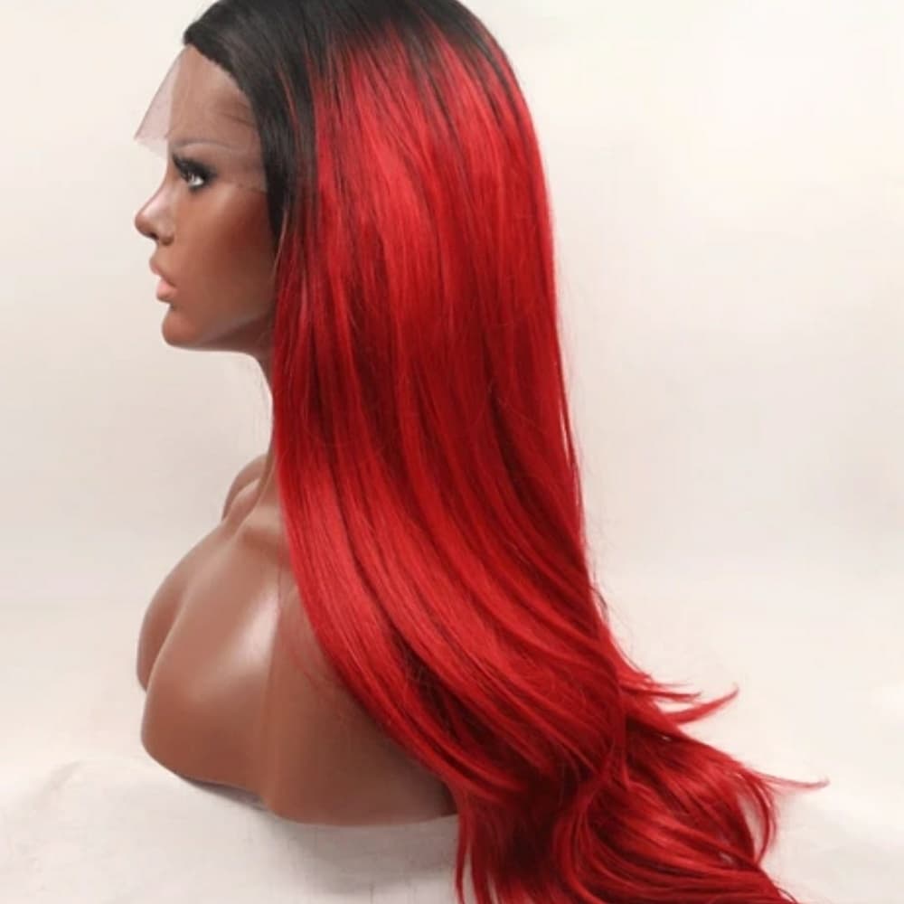 Ombre Black Red Beauty LaceFront Wig Wig 22-26inch - Thumbnail 4