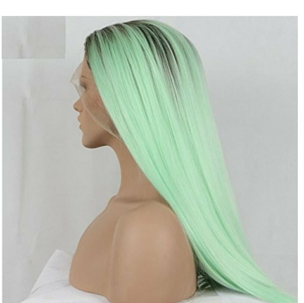 Ombre Black Mint Green LaceFront Wig 22-24inches - Thumbnail 4