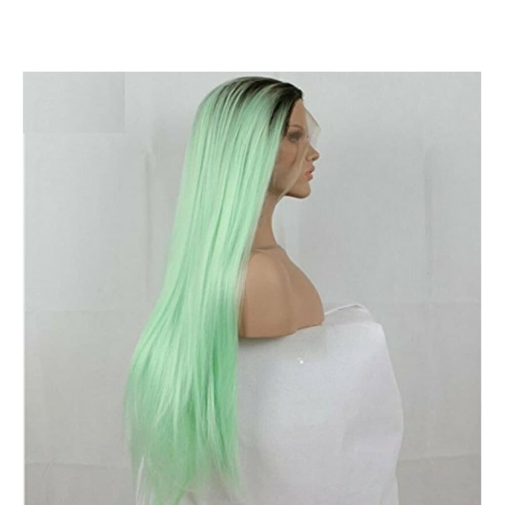 Ombre Black Mint Green LaceFront Wig 22-24inches - Thumbnail 5