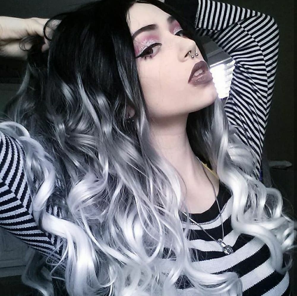 Ombre Black Gray Beauty LaceFront Wig 22-24