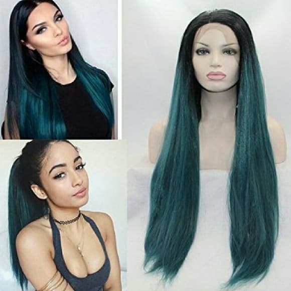 Ombre Green Lacefront Wig - Thumbnail 4