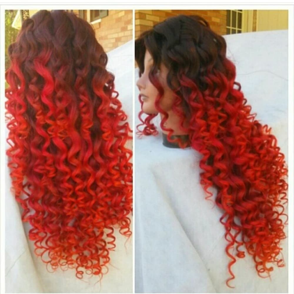 Ombre Red Curly Custom Lace Front Wig 24-26 inches