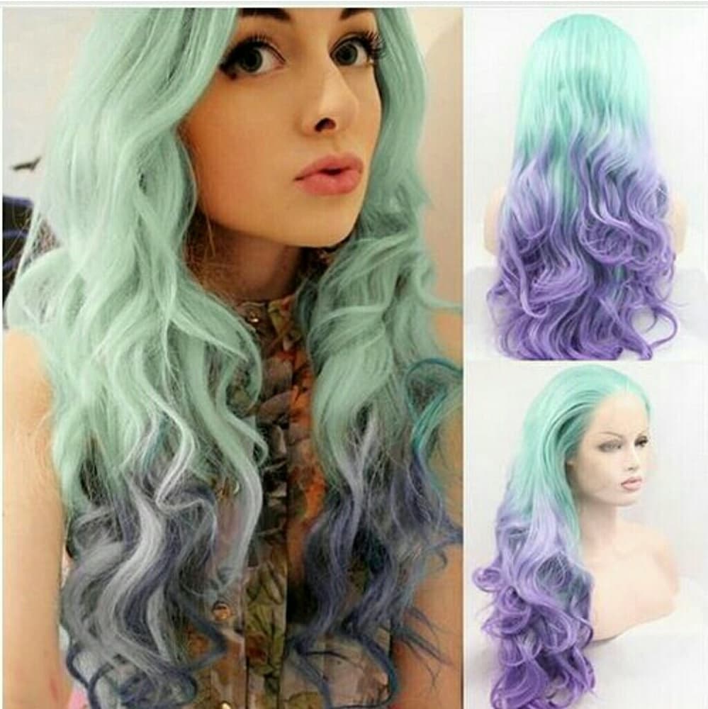 Ombre Light Green Purple Laceftont Wig 22-26 inche