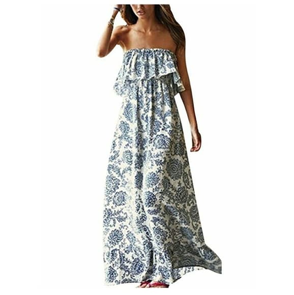 Summer Blue and White Porcelain Strapless Boho Max - Thumbnail 8