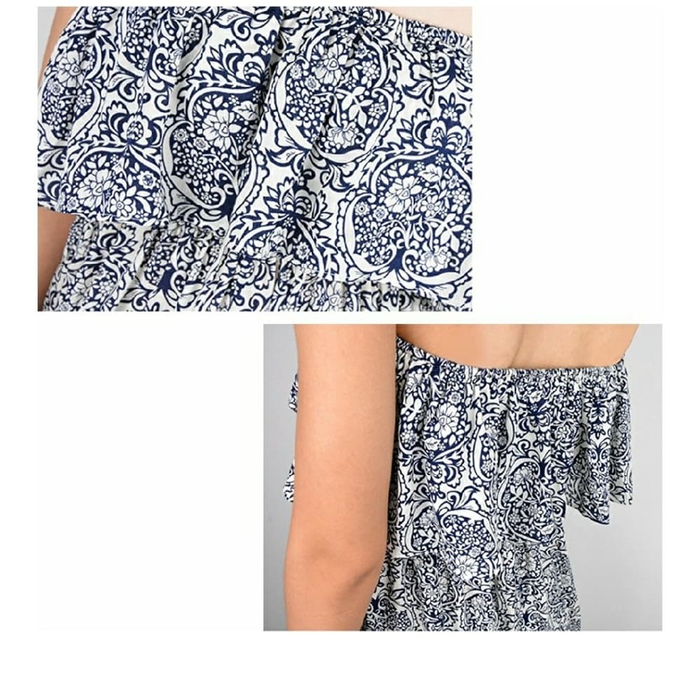 Summer Blue and White Porcelain Strapless Boho Max - Thumbnail 5