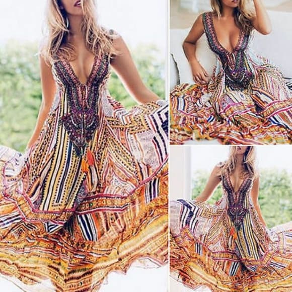 Boho Floral Long Dress - Thumbnail 6